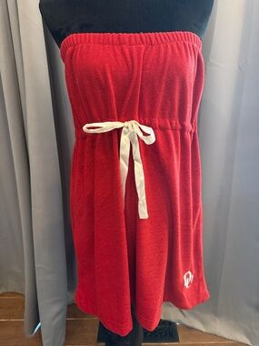 Emerson Street Collegiate Red Strapless Towel Dress with White Tie
